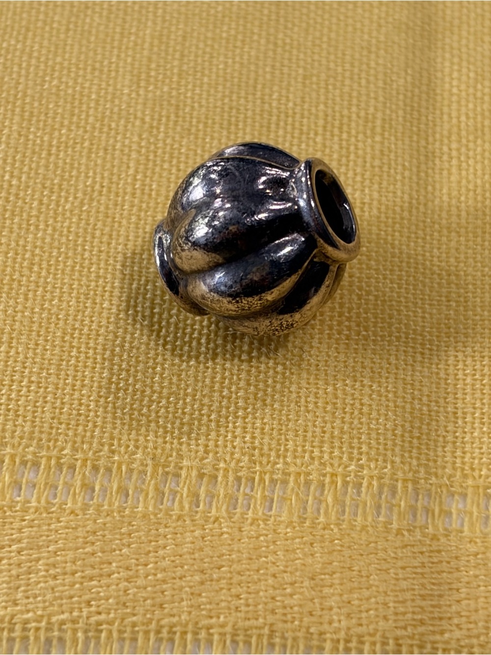 Vintage Sterling Silver Melon Ribbed Slide Charm Bead Modular 925